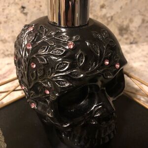 Black Skull Soap Dispenser Decor with Pink Beaded Accents